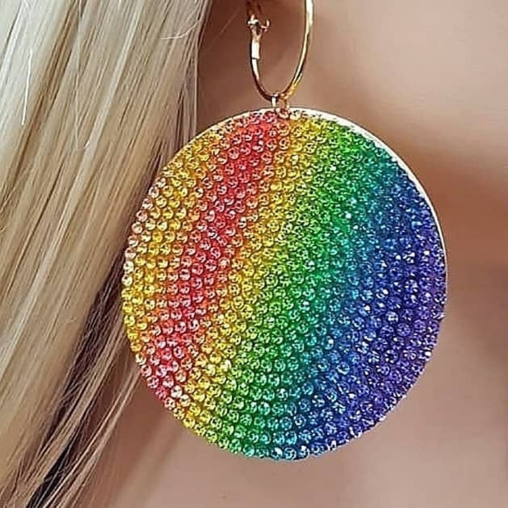 RAINBOW Round Rhinestone Drop Earrings